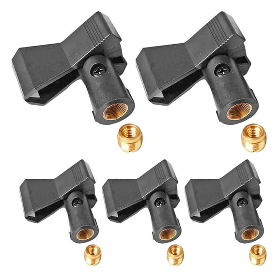 5-Pack Universal Mic Clip Holder for Stands  Adjustable Angle, 5/8" to 3/8" Adapter, Durable ABS/Metal Spring for Dynamic, Pencil, & Wireless Mics