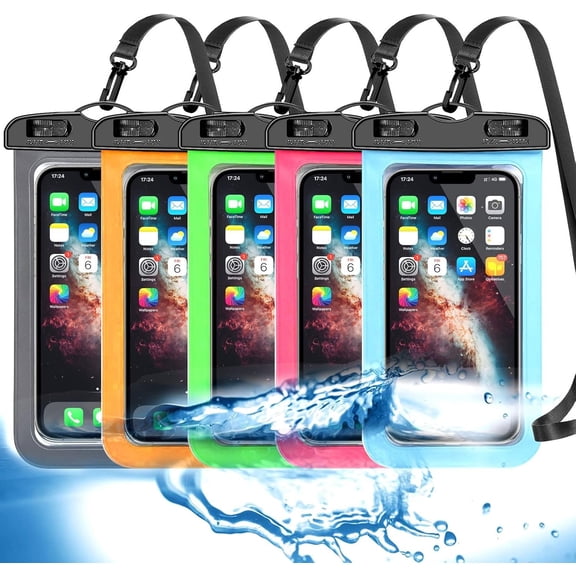 5 Pack Universal Phone Pouch, Large Phone Dry Bag Case for 16 15 14 13 12 11 Pro Max XS Max XR X 8 7 6 Plus SE, S25 Ultra,Note,Up to 7.5"