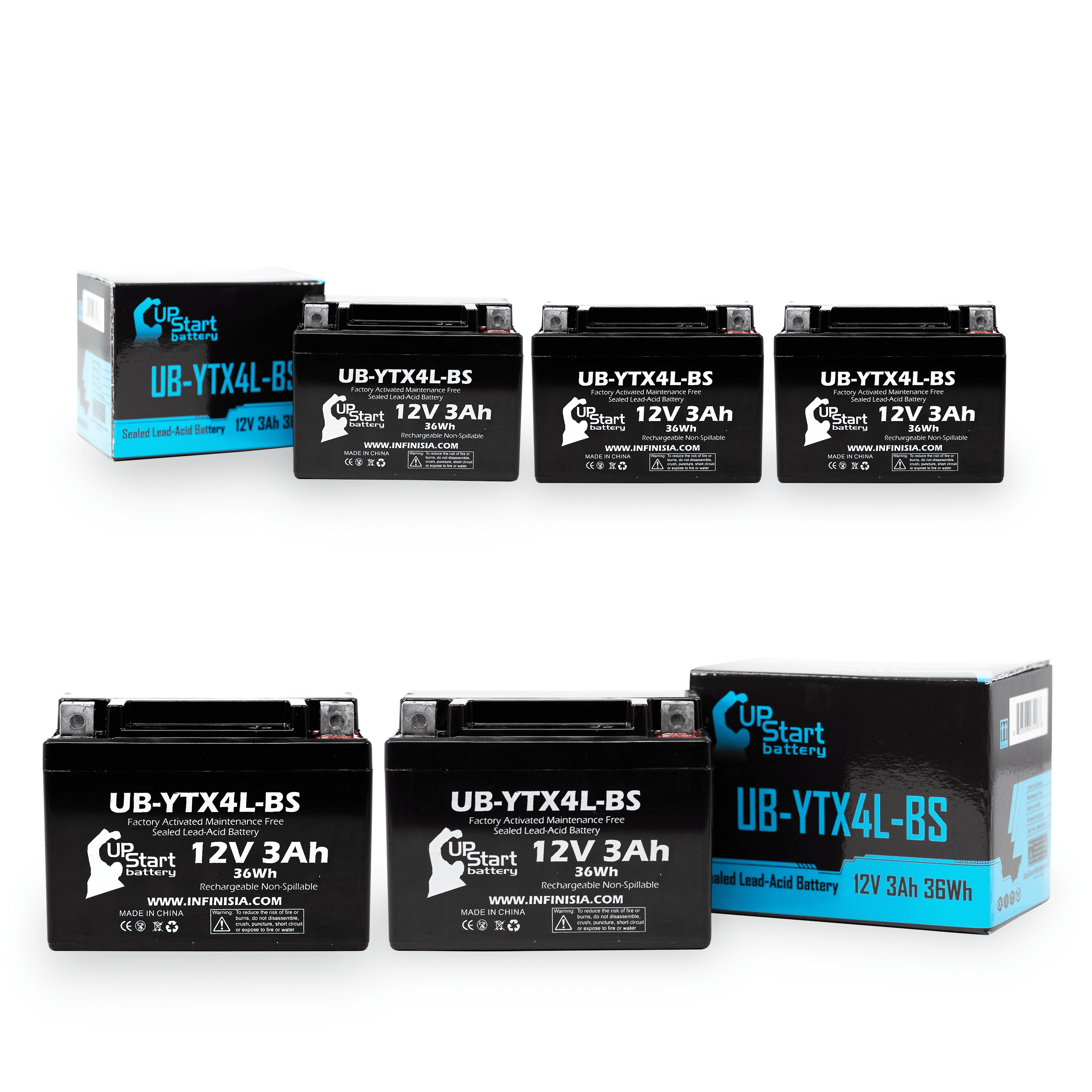 5-Pack UpStart Battery Replacement for 1990 Suzuki DR250S 250CC Factory Activated, Maintenance Free, Motorcycle Battery - 12V, 3Ah, UB-YTX4L-BS
