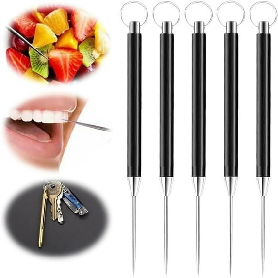 5 Pack Upgrade Alloy Toothpick,Portable Metal Tooth Pick,Retractable Titanium Toothpick with Keychain,Reusable Pocket Toothpicks,for Travel Picnic Camping Black