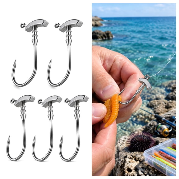 5 Pack Urchin Bait Hooks with Barbed Bait Keeper, Weighted Sea Urchin Hooks,3 Sizes 1/0, 4/0 & 5/0 for Urchin Bait Hooks Weedless for Bass Fishing