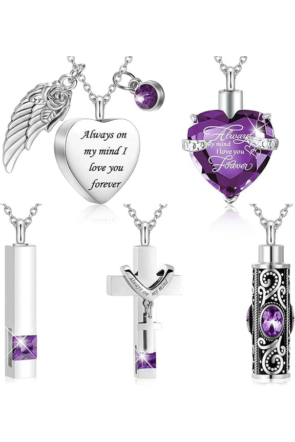 5 Pack Urn Necklace for Ashes Heart / Cross / Cylinder Cremation Jewelry for Ashes Memorial Keepsake Urn Pendant Stainless Steel Cremation Jewelry for Women Men