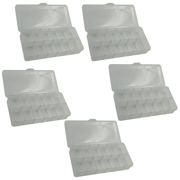 5 Pack Utility Component Storage Box for Holding Small Parts - Removable Dividers, 2 to 12 Divisions - Durable Polypropylene
