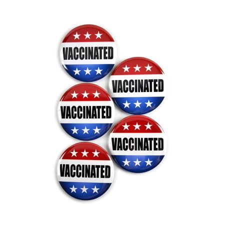 5 Pack - Vaccinated Red White and Blue Patriotic Pinback Button Badges - 2.25 Inch