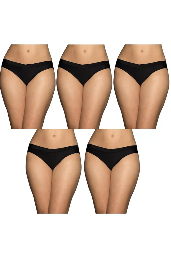 5 Pack Vanity Fair Beyond Comfort Silky Stretch Bikini 18291, Black, 8