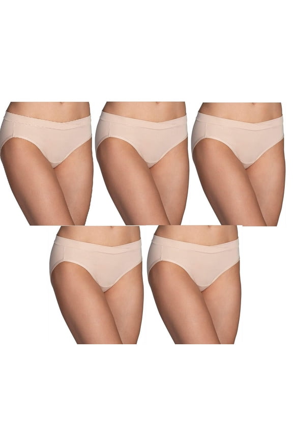 5 Pack Vanity Fair Beyond Comfort Silky Stretch Bikini 18291, Neutral, 8