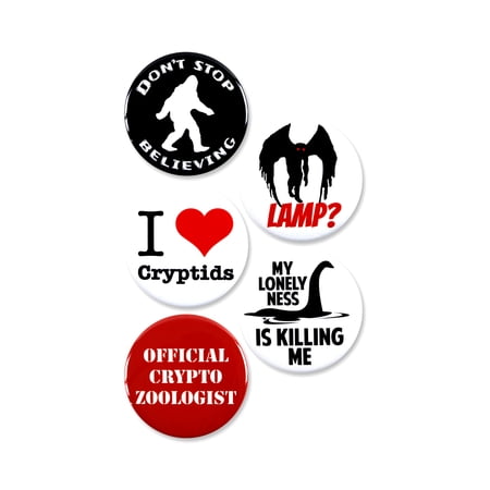 5 Pack - Variety Paranormal Cryptozoology Pinback Buttons - 2.25 Inch