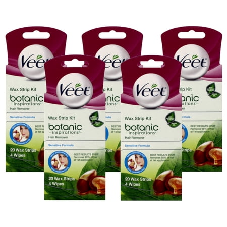5-Pack Veet Ready-To-Use Wax Strip Hair Remover Kit Sensitive Formula 20 Ct each