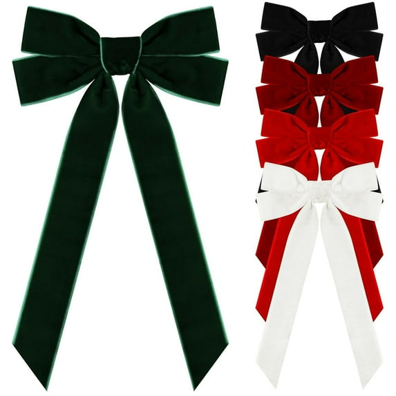 5 Pack Velvet Long Tail Hair Bows for Girls and Women, Christmas Ribbon Hair Clips with Alligator Clips, Velvet Hair Accessories Gift Se
