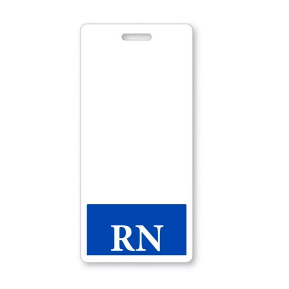 5 Pack - Vertical RN Badge Buddies for Nurses with Blue Border - Heavy Duty Spill Proof & Tear Resistant - Double Sided - Printed in USA - by Specialist ID (5 Pack with Bonus RFID Sleeve)