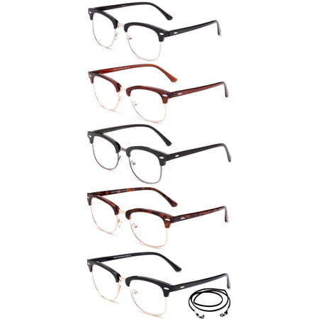 5 Pack Vintage Style Half Rim Reading Glasses Comfortable Stylish Simple Reader for Men