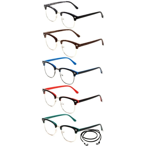 5 Pack Vintage Style Half Rim Reading Glasses Comfortable Stylish Simple Reader for Women