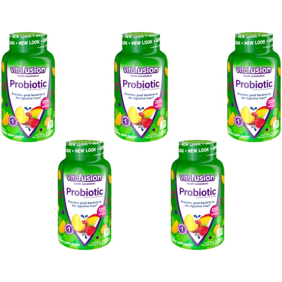5 Pack Vitafusion Probiotic Gummy Supplement Raspberry Peach Mango 70 Gummies