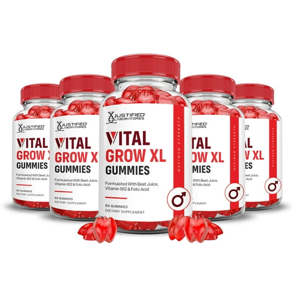 (5 Pack) Vital Grow XL Performance Gummies 1000MG Advanced Formula Formulated with ACV Pomegranate Beet Juice Powder B12 Vegan Non GMO 300 Gummys