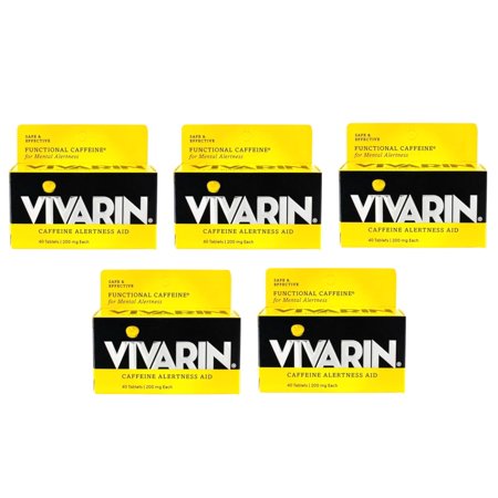 5 Pack - Vivarin Caffeine Alertness Aid Safe & Effective 200mg 40 Tablets Each