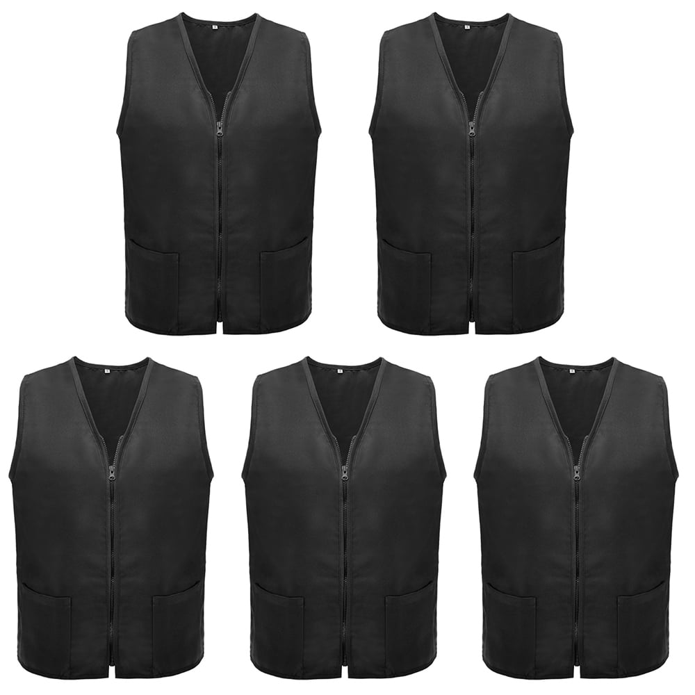 TOPTIE 5 Pack Volunteer Vest Waiter Bartender Work Uniform, Supermarket Clerk Workwear-Black-M