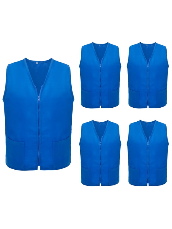 5 Pack Volunteer Vest Waiter Bartender Work Uniform, Supermarket Clerk Workwear-Blue-3XL