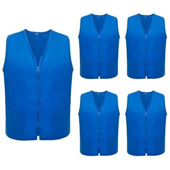 TOPTIE 5 Pack Volunteer Vest Waiter Bartender Work Uniform, Supermarket Clerk Workwear-Blue-S
