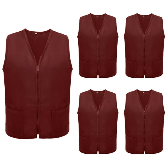 TOPTIE 5 Pack Volunteer Vest Waiter Bartender Work Uniform, Supermarket Clerk Workwear-Burgundy-S