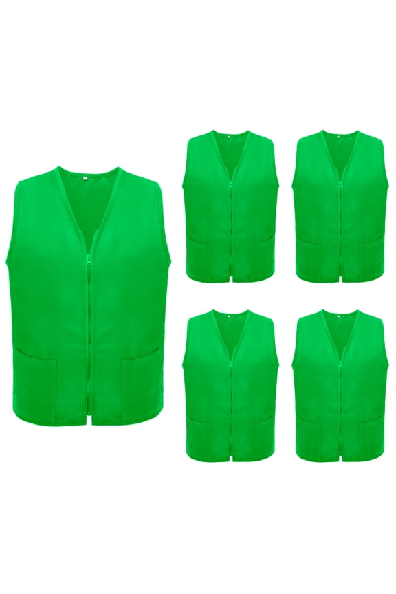 5 Pack Volunteer Vest Waiter Bartender Work Uniform, Supermarket Clerk Workwear-Green-2XL