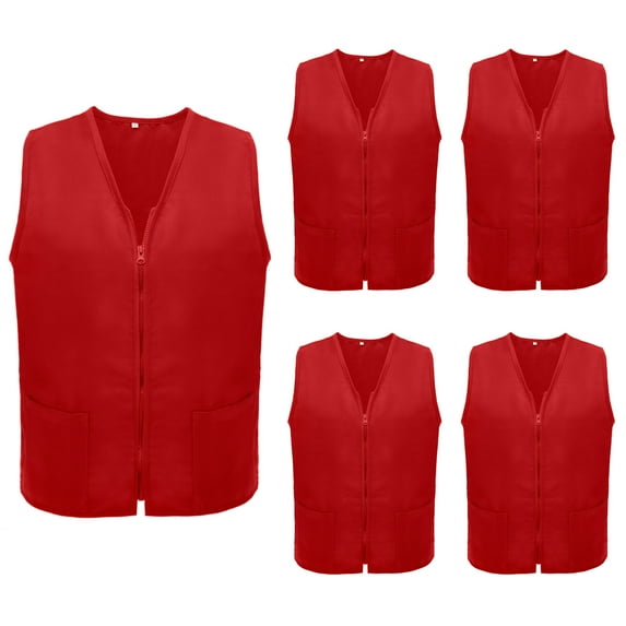 TOPTIE 5 Pack Volunteer Vest Waiter Bartender Work Uniform, Supermarket Clerk Workwear-Red-S