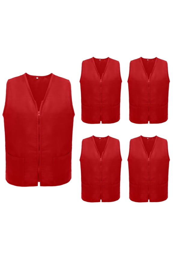 5 Pack Volunteer Vest Waiter Bartender Work Uniform, Supermarket Clerk Workwear-Red-2XL
