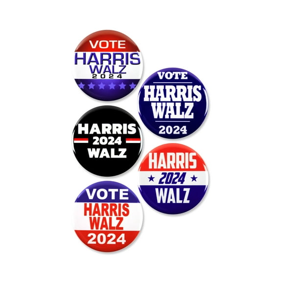 5 Pack - Vote Kamala Harris Tim Walz 2024 Democrat Presidential Election Political Campaign Pinback Buttons - 2.25 Inch