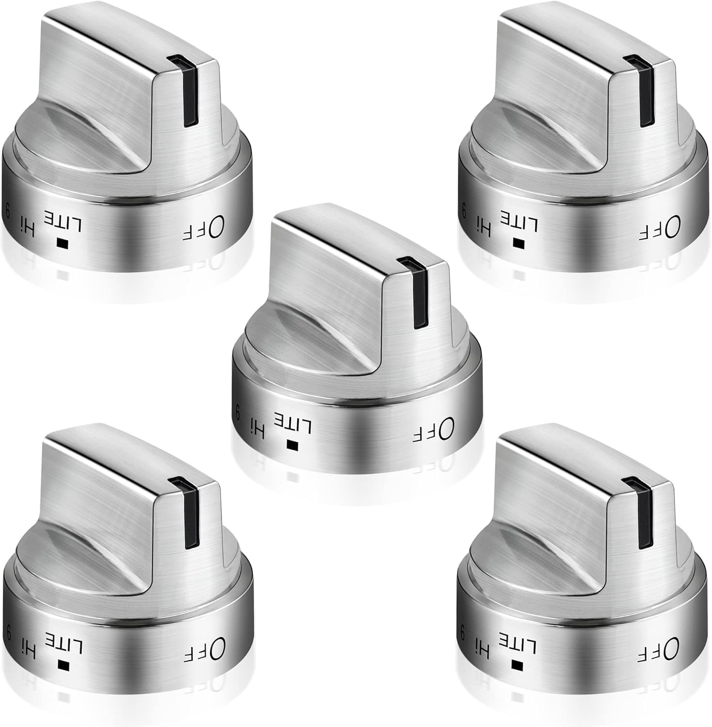 5 Pack WB03X24818 Gas Stove Knob Replacement for GE Stove Knob WB03X24818 Stainless Steel Stove Knobs PS11729081 AP5989029