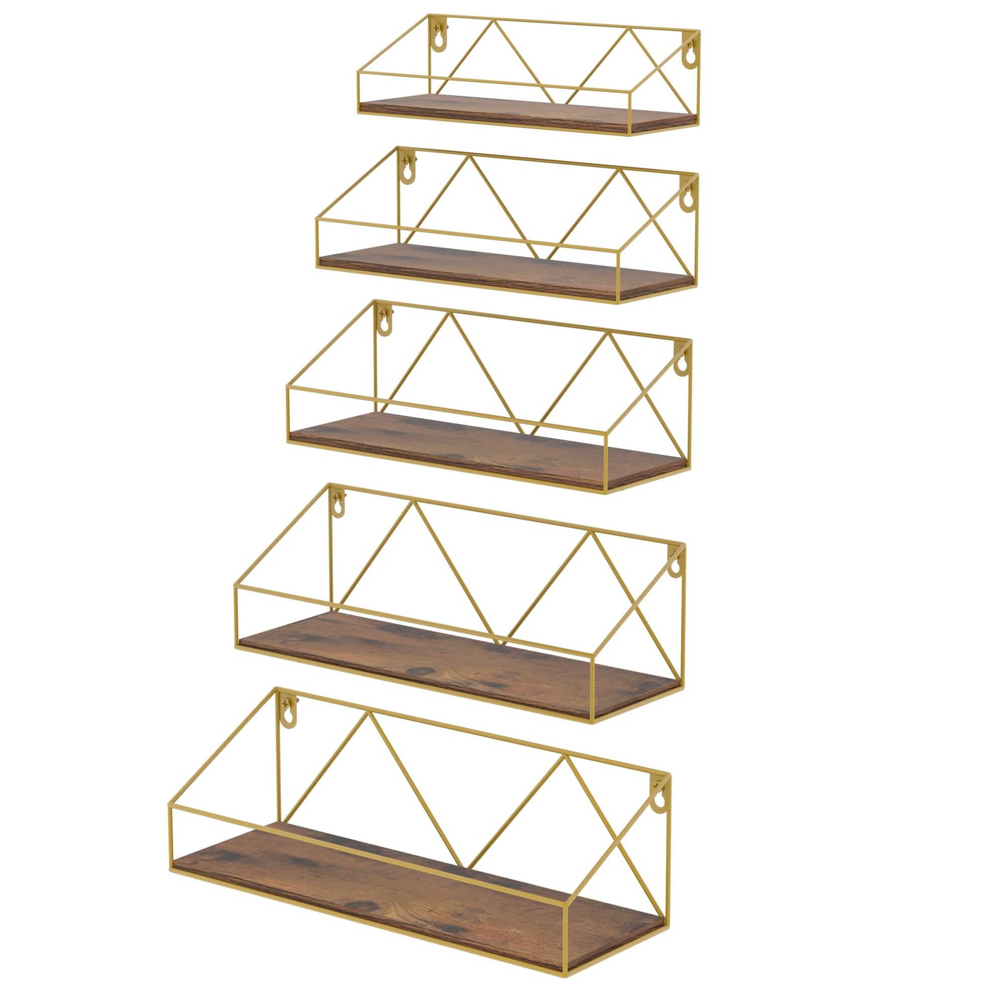 5 Pack Wall Shelf, Gold Iron Floating Wall Shelves for Bedroom Bathroom Office Home Decor