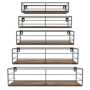 5 Pack Wall Shelves, Black Iron Floating Wall Shelf for Bedroom Bathroom Office Home Decor
