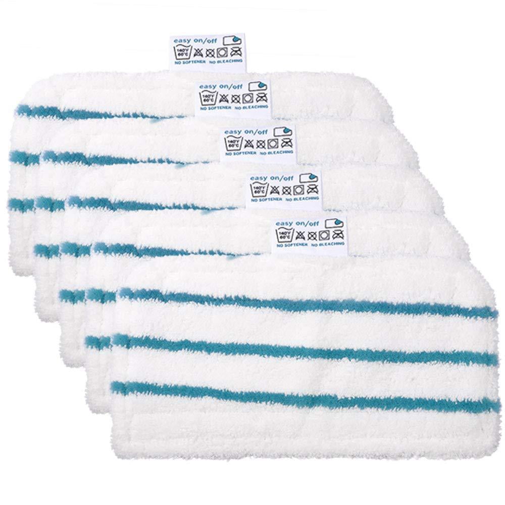5 Pack White and Blue Washable Microfiber Steam-Mop Pads