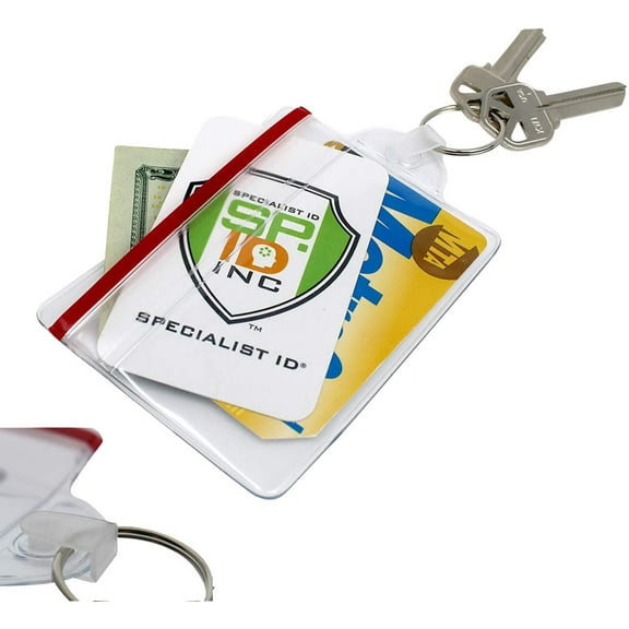 5 Pack - Water Resistant Resealable Badge Holders with Key Ring and Zip Zeal for College Student ID, Fuel Card ID Badge and More by Specialist ID