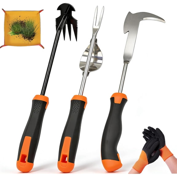 5 Pack Weed Puller Tool, Stainless Steel Manual Hand Weeding Tool Set for Weed Removal, V-Shaped Digger, Crack Weeder Tool, 4 Teeth for Garden, Patio, Sidewalk, Driveway, Pavers, Lawn