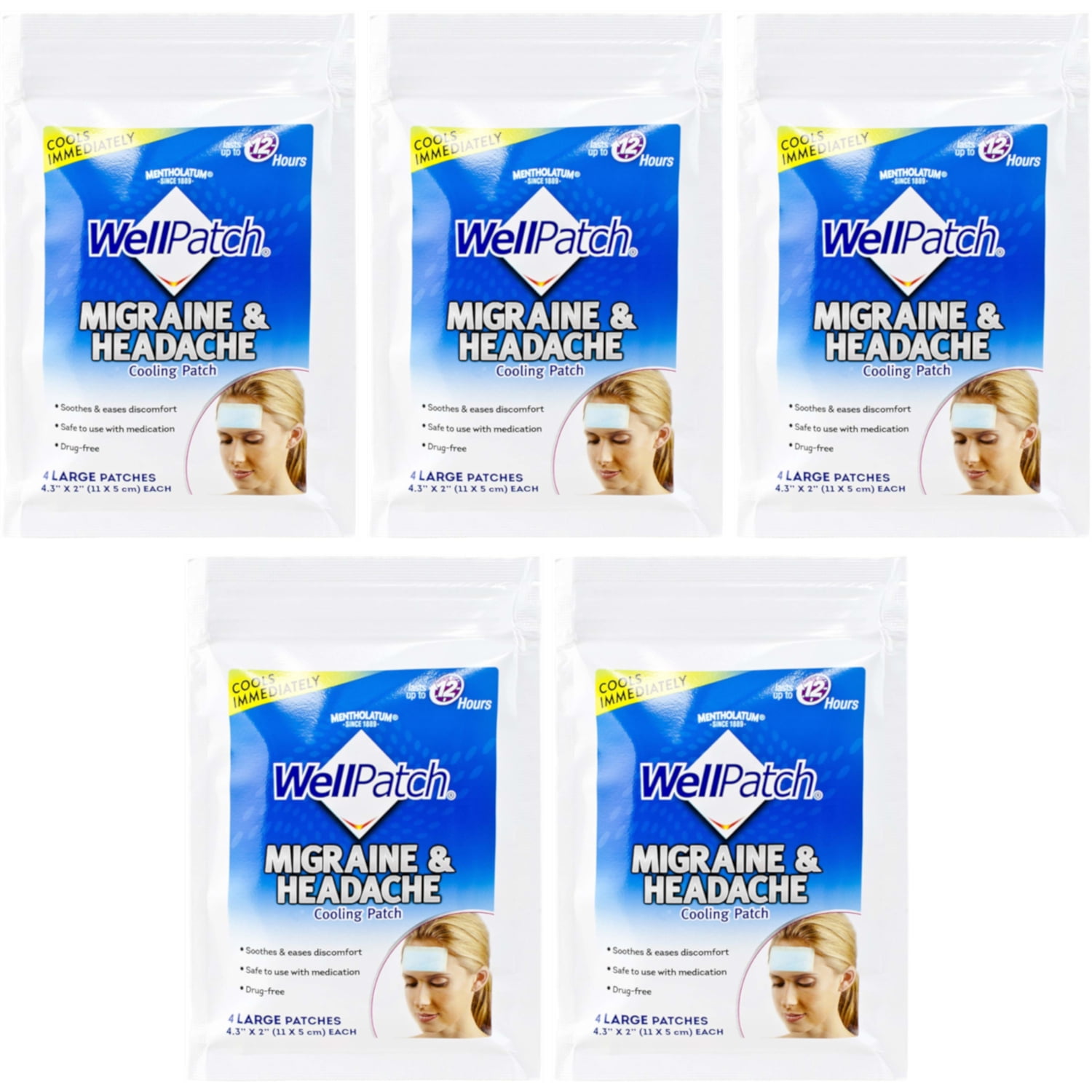 5 Pack Well Patch Cooling Headache Pads Migraine 4 in A box Lasts up to 8 hours