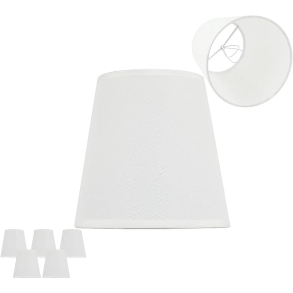 5 Pack White Chandelier Shades, 4" Top x 6" Bottom x 6" High Barrel Lamp Shade, 4.0x6.0x6.0 Inch Linen Fabric, Perfect Fit for 5-Light Pendant Light Wall Sconce, Clip On Bulb E12 Socket(Large Size)