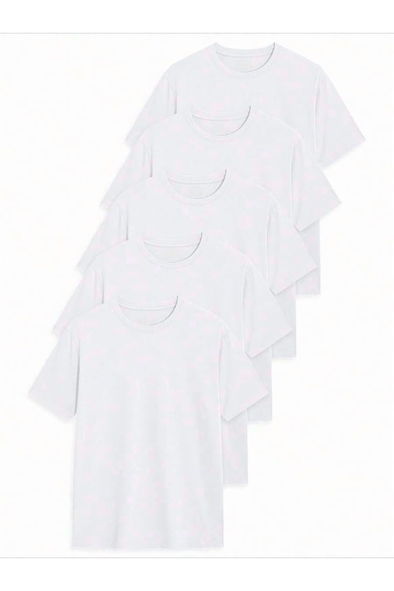 5-Pack White Crew Neck Short Sleeve Cotton T-Shirts For Adults, Unisex Basic Plain Tee, Soft Breathable Casual Wear
