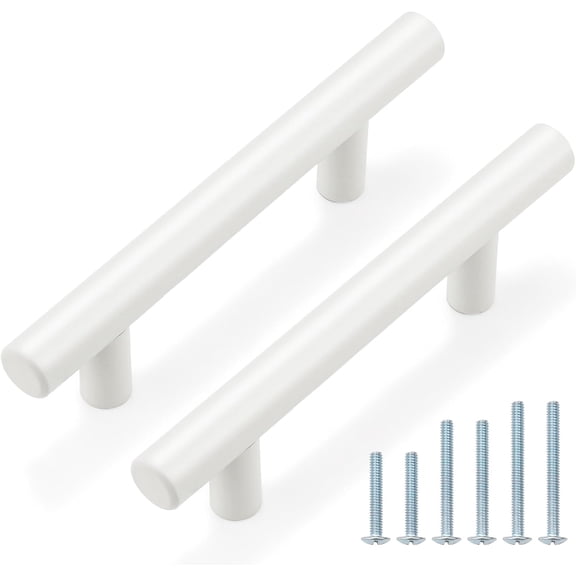 5 Pack| White Kitchen Cabinet Pulls 3 Inch Euro Style T Bar Handles Cupboard Stainless Steel Modern Cabinet Hardware