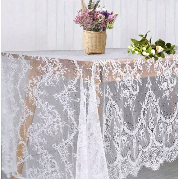5 Pack White Lace Tablecloth 60 * 120 Inch For Rustic Boho Wedding Bridal Shower Party Decoration Classy Rectangle Overlay Long Vintage Embroidered Reception Table Cloth Decor