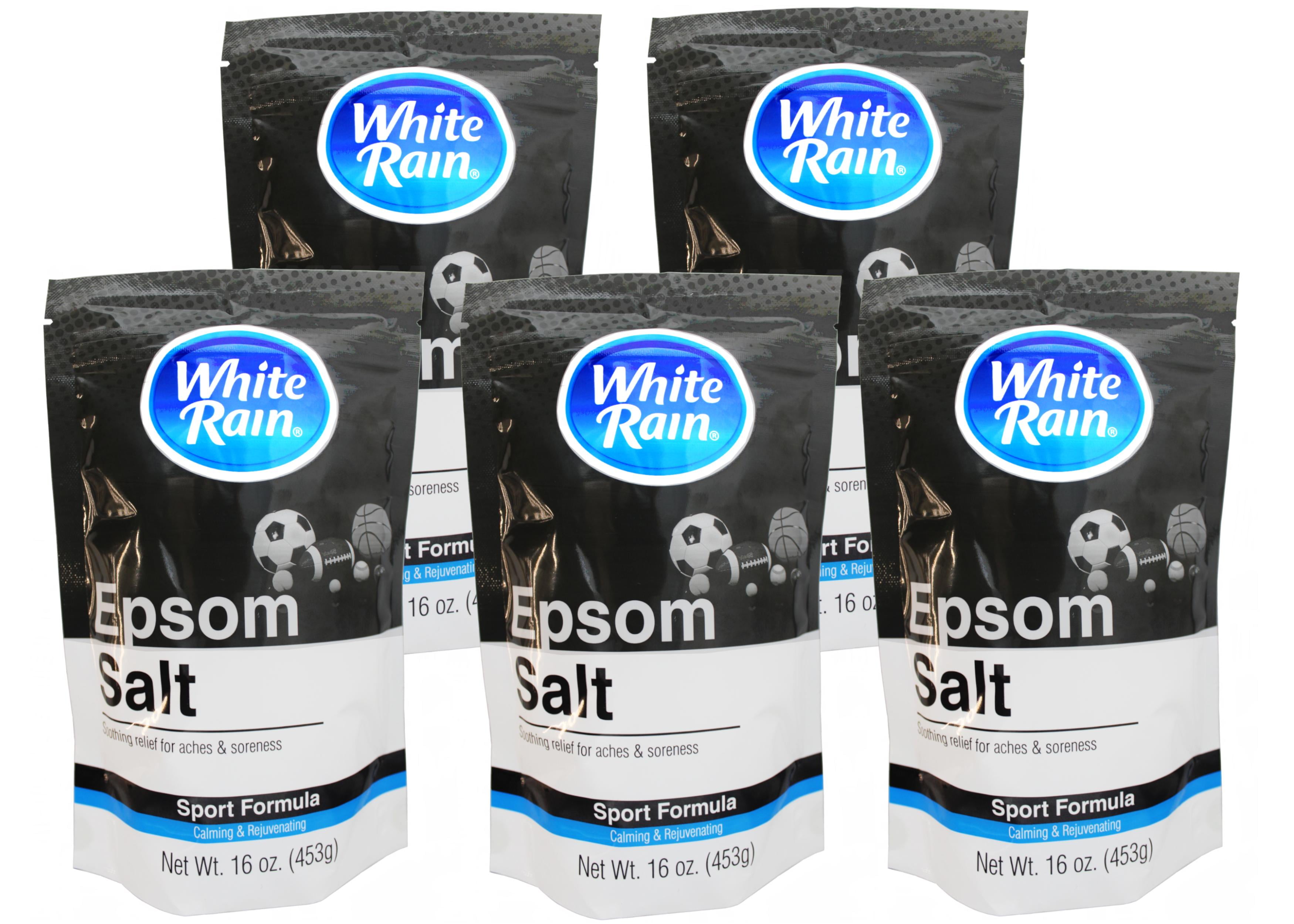 5 Pack - White Rain Epsom Salt Sport Formula, Soothing Relief for Aches & Soreness, Calming & Rejuvenating, 1 Pound