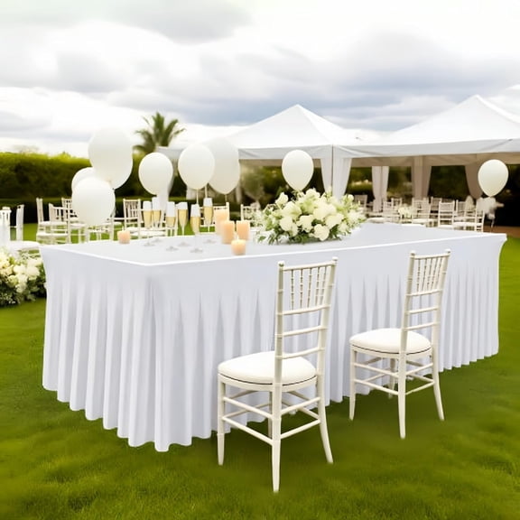 5 Pack White Spandex Table Cloths for 6 Foot Rectangle Tables