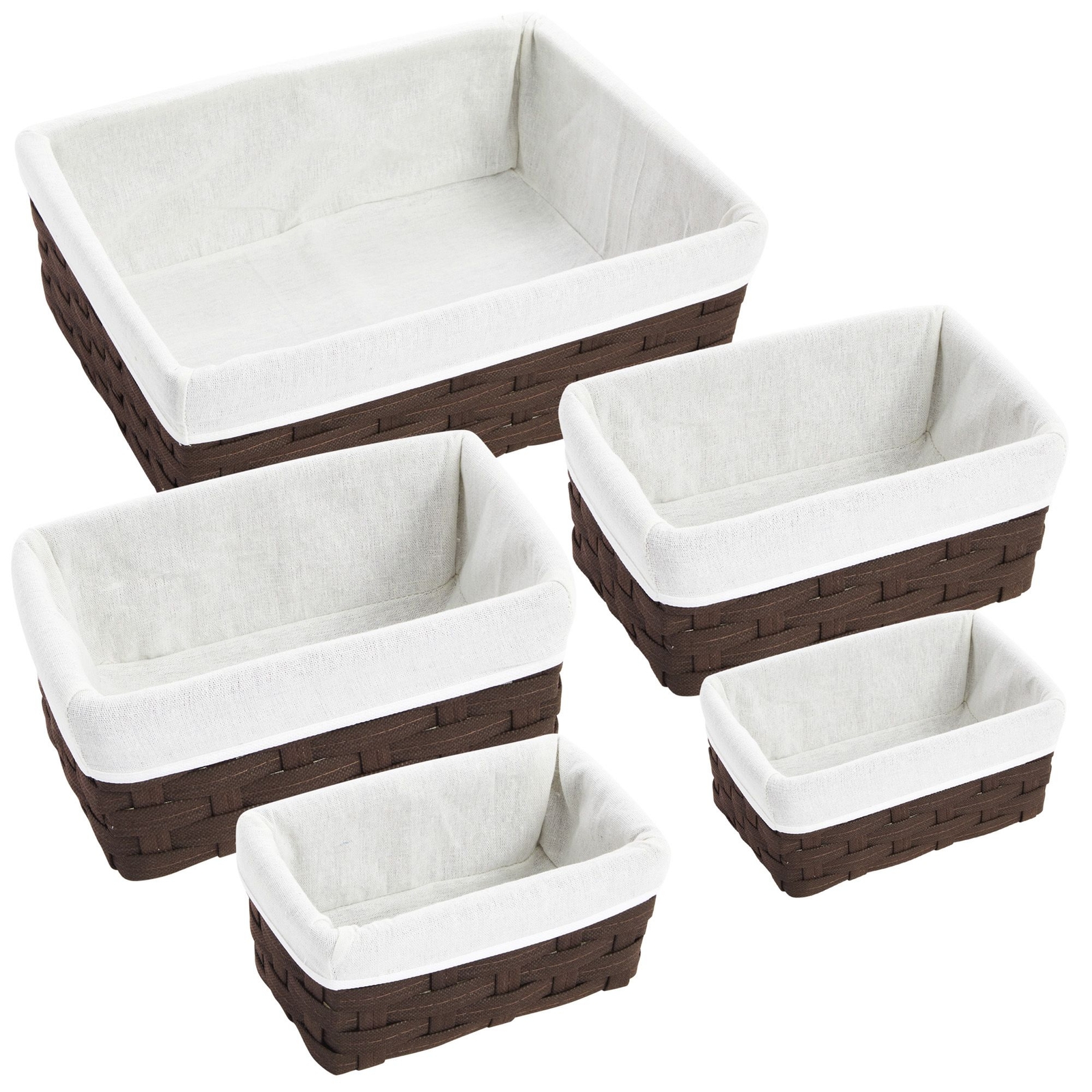5 Pack Wicker Nesting Baskets with Cloth Lining for Pantry Shelves, Rectangular Storage Bins for Organizing Closet (Brown, 3 Sizes) - image 1 of 10