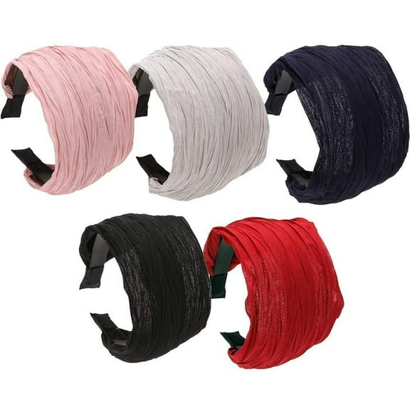 5 Pack Wide Hard Headband with Teeth for Women, Girlss Hair Band Pleated Cloth Fabric Hair Hoop Accessories