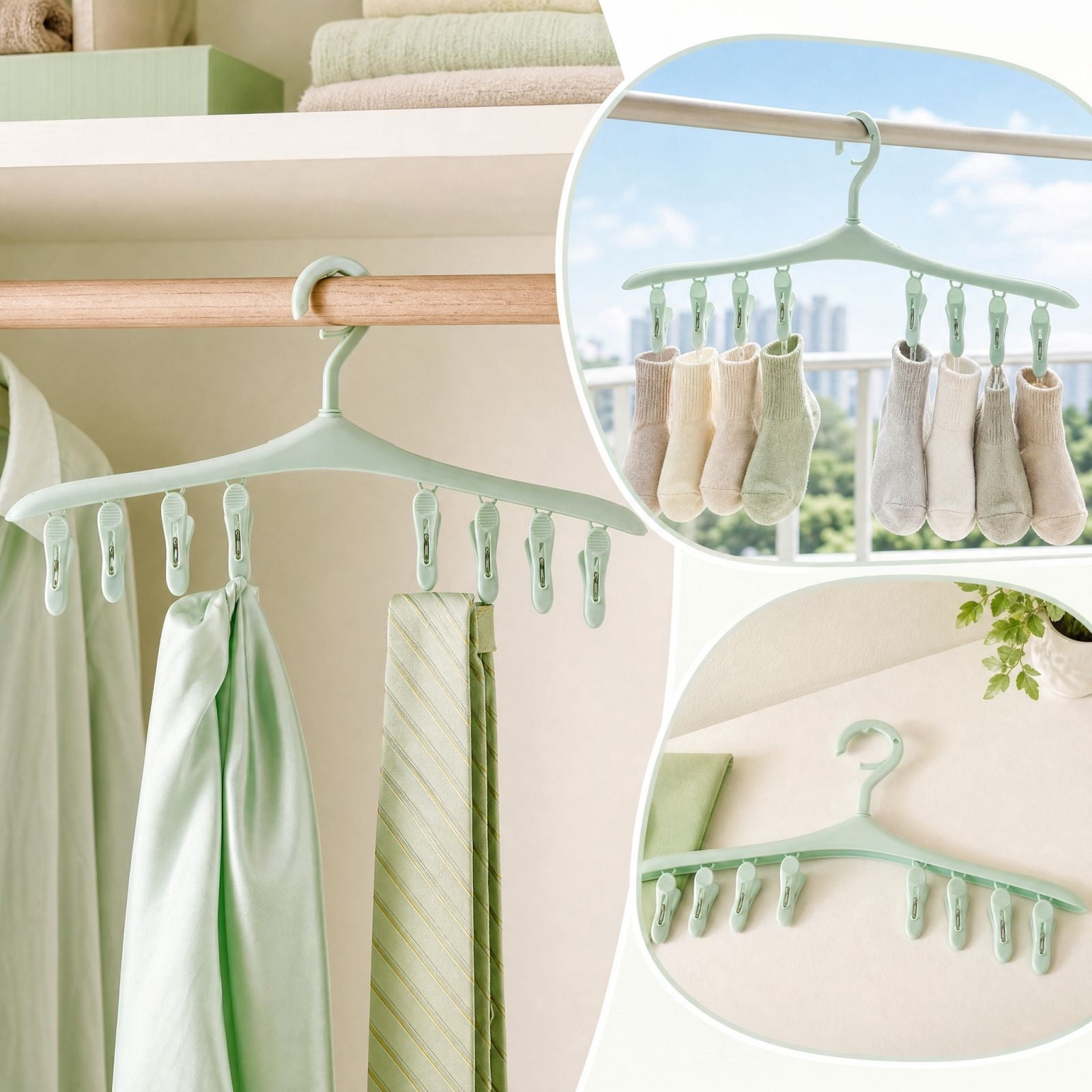 5 Pack, Windproof Clothes Drying Hanger with 8 Clips, Rotating Multi ...