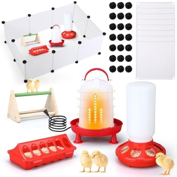 5 Pack Winter Chicken Brooder Box Starter Heated Chicken Waterer with Chick Perch Set 0.8 Gallon Heated Poultry Fountain, Flip Top Poultry Feeder, 2.9 Pounds Chick Feeder for Coop Chicks$$