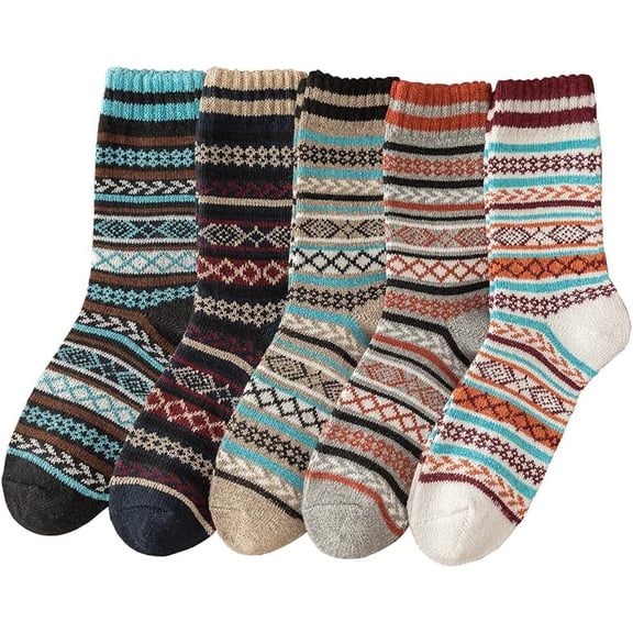 5 Pack Winter Socks For Women Knitted Socks Thick Warm Soft ouple Socks Free Size 6-11