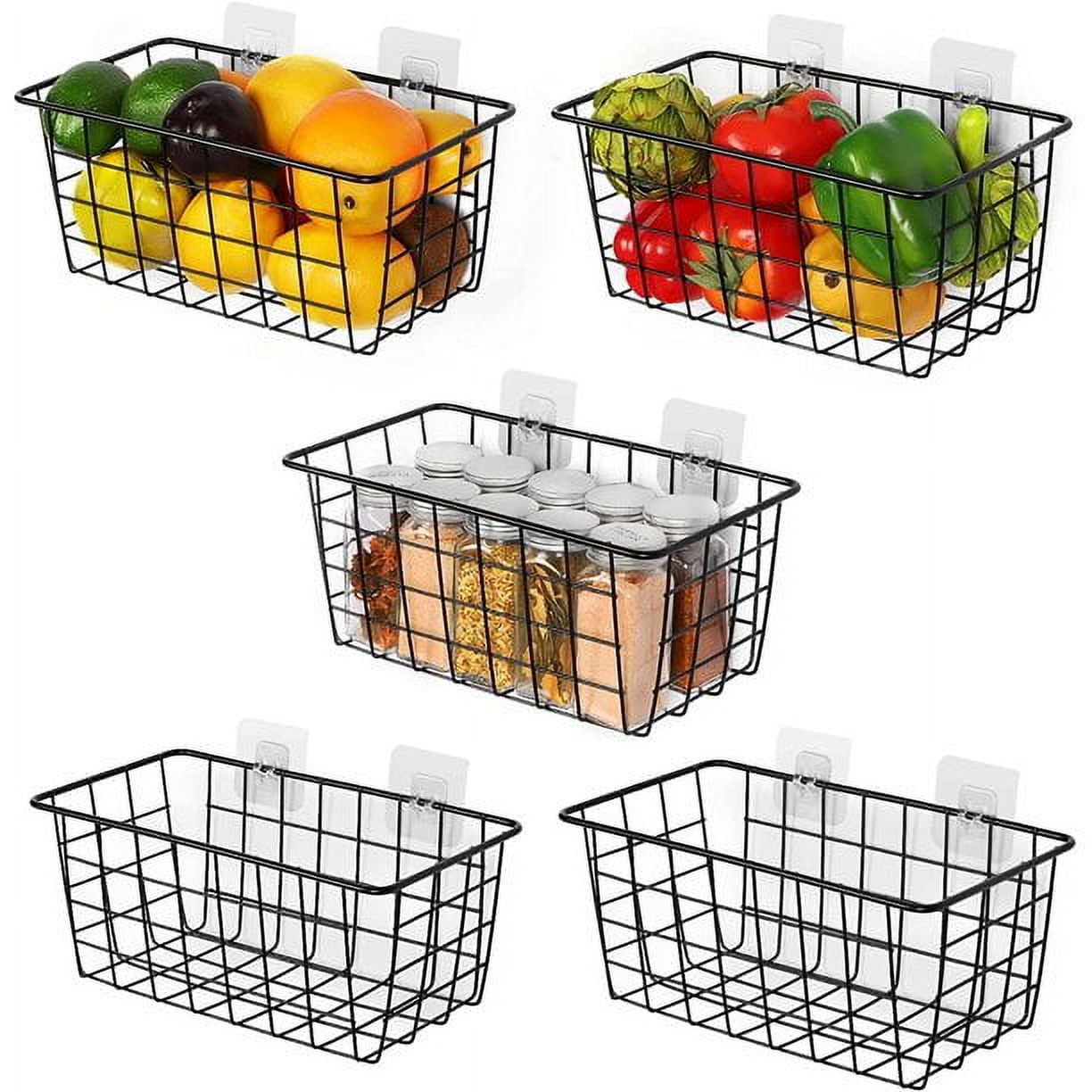 5 Pack Wire Storage Baskets, Hanging Wall Basket Premium Metal Storage Bin Organizer Basket for Home Office Kitchen Pantry Bathroom Countertop