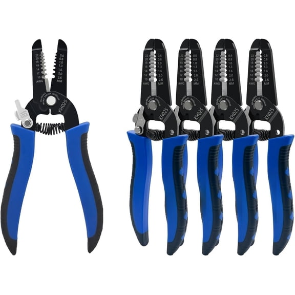 5 Pack Wire Stripper and with Safety Lock and Spring Professional Stripping Pliers Electrican Tool Small Gauge for 10-22 AWG Stranded Wire