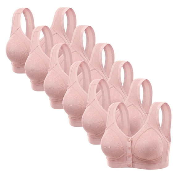 5 Pack Wireless Bras Front Closure Comfortable Breathable Underwear Solid Color Full Coverage Push up Bras for Seniors (XXL, 6*Pink)