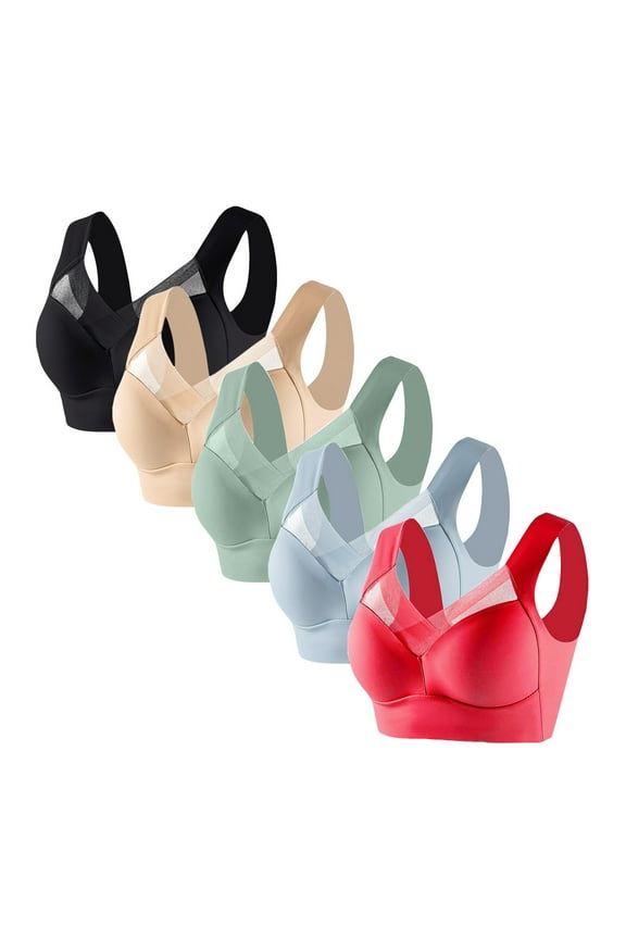 5 Pack Wireless Bras for Women, Seamless Full Coverage Comfortable Soft V Neck No Underwire Support Push Up Everyday Bra
