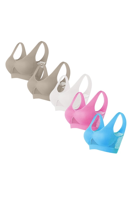 5 Pack Wireless Push-Up Bras for Women Breathable Soft Sports Bras Hollow Out Seamless Support Yoga Bralettes, 85BCD Khaki/White/Hot Pink/Blue